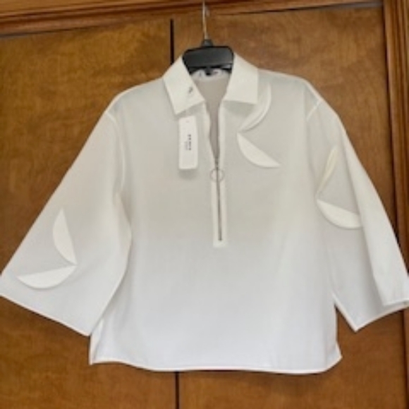 Akris , 8, White Zipper-Front Sculptural Sleeve Blouse - Picture 2 of 4